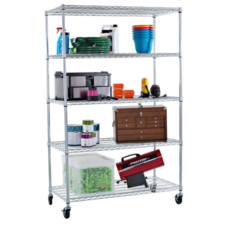 Trinity Trinity TBFZ-0915 5-Tier Wire Shelving Rack NSF with Wheels; Chrome - 48 x 24 x 72 in. TBFZ-0915